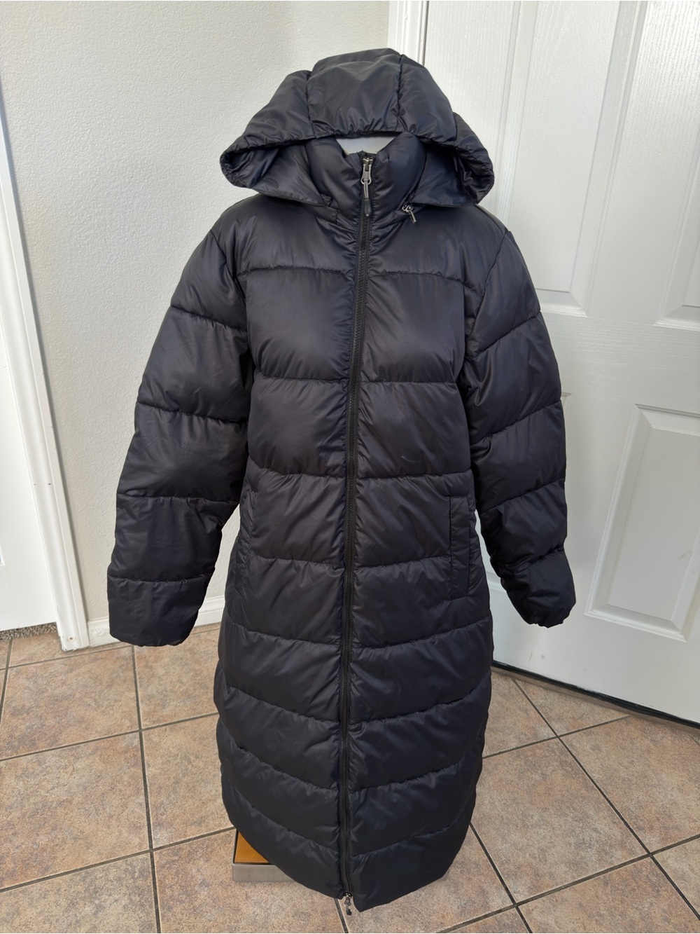 32 Degrees Black Long Hooded Puffer Coat